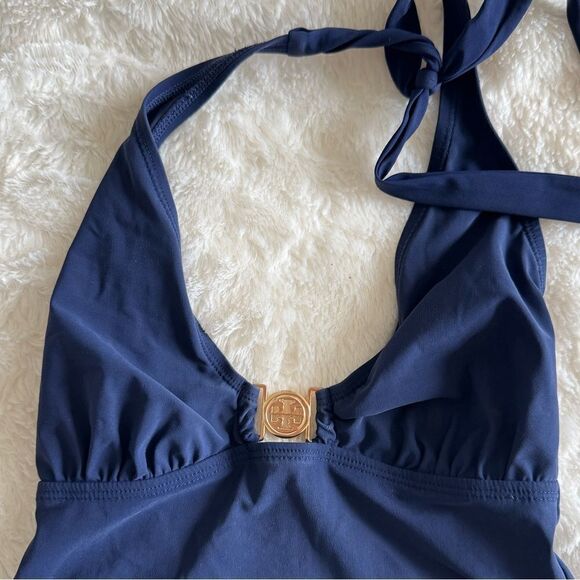 Tory Burch Logo Halter One Piece Swimsuit Navy Size XS Summer Beach Vacation - Picture 5 of 7